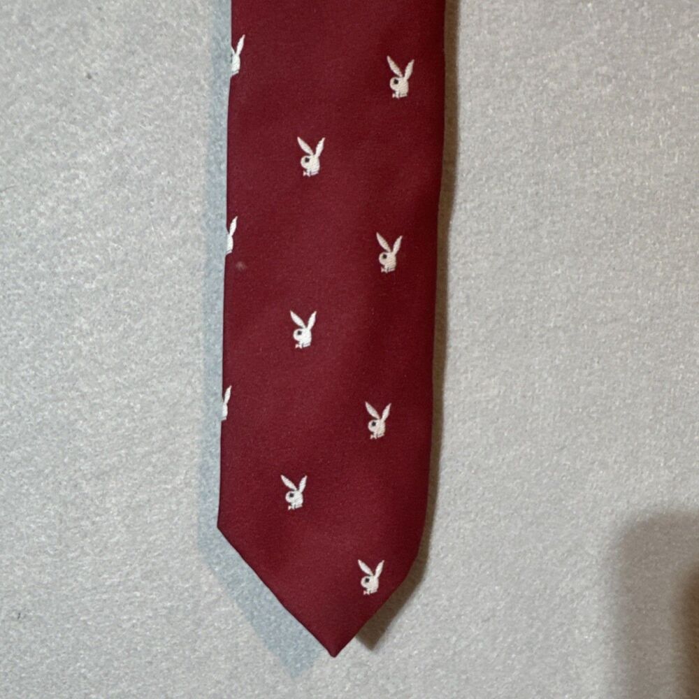 Playboy Burgundy Logo Bunny Pattern Pointed Men's Woven Tie